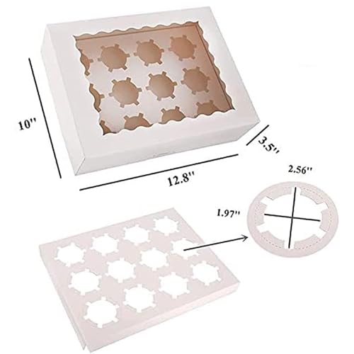Rarapop 6 Pack Cupcake Boxes Hold 12 Standard Cupcakes, Food Grade Cupcake Holders Bakery Carrier Boxes with Windows and Inserts for Cupcakes, Muffins and Pastries - Image 3