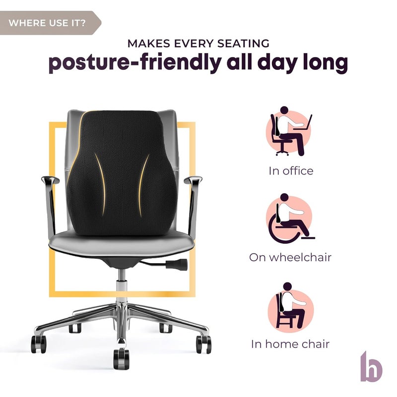 betterhood PosturePro Premium Back Support Cushion for Office Chair and Car Seat High Density 100 Memory Foam Cotton Cover Large Size Orthopedic Ergonomic Lumbar Backrest for Back Pain Black - Image 4