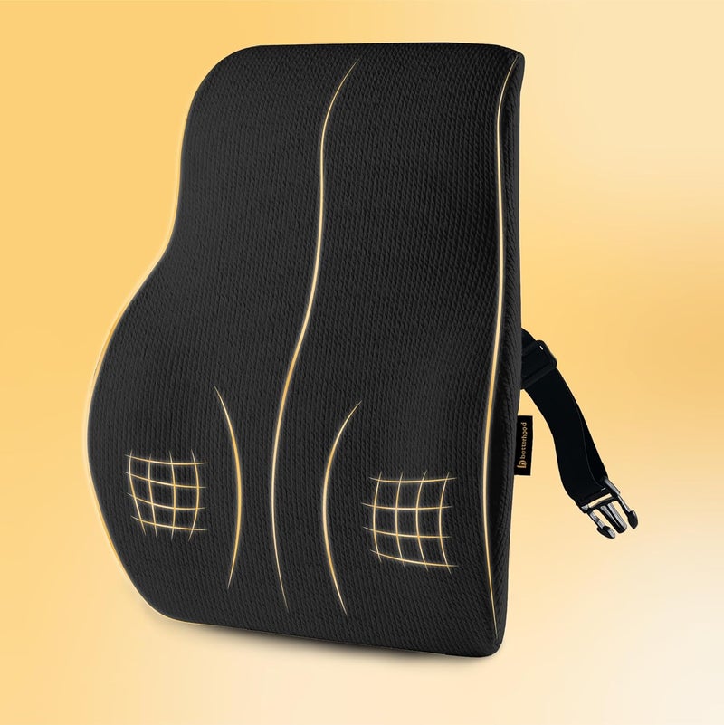betterhood PosturePro Premium Back Support Cushion for Office Chair and Car Seat High Density 100 Memory Foam Cotton Cover Large Size Orthopedic Ergonomic Lumbar Backrest for Back Pain Black - Image 1