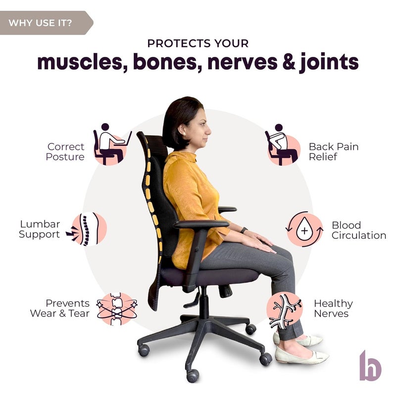 betterhood PosturePro Premium Back Support Cushion for Office Chair and Car Seat High Density 100 Memory Foam Cotton Cover Large Size Orthopedic Ergonomic Lumbar Backrest for Back Pain Black - Image 3