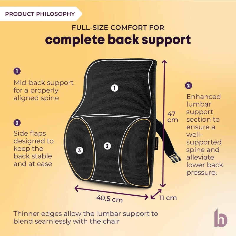 betterhood PosturePro Premium Back Support Cushion for Office Chair and Car Seat High Density 100 Memory Foam Cotton Cover Large Size Orthopedic Ergonomic Lumbar Backrest for Back Pain Black - Image 5