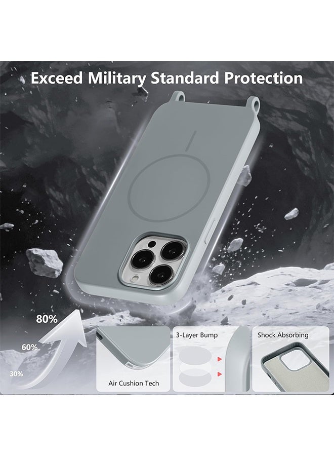 Liquid Silicone Magsafe Case with Adjustable Shoulder Neck Lanyard Strap for iPhone 16 Pro, Full Shockproof Protection Shockproof Protective Phone Cover - Grey - Image 5