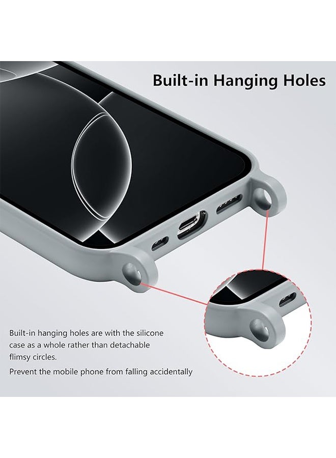 Liquid Silicone Magsafe Case with Adjustable Shoulder Neck Lanyard Strap for iPhone 16 Pro, Full Shockproof Protection Shockproof Protective Phone Cover - Grey - Image 3