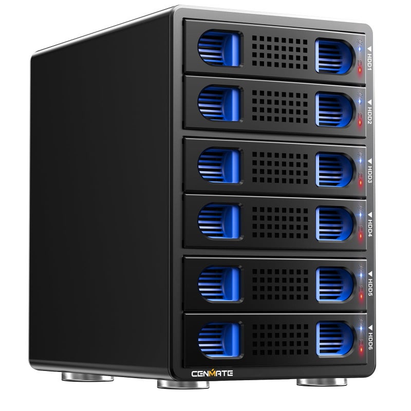 CENMATE 6 Bay Hard Drive Enclosure with Cooling Fan for 2535 SATA HDDSSD with USB AC 30 Support Hot Swappable Daisy Chain Expansion ToolFree HDD Enclosure DASNO RAIDNAS