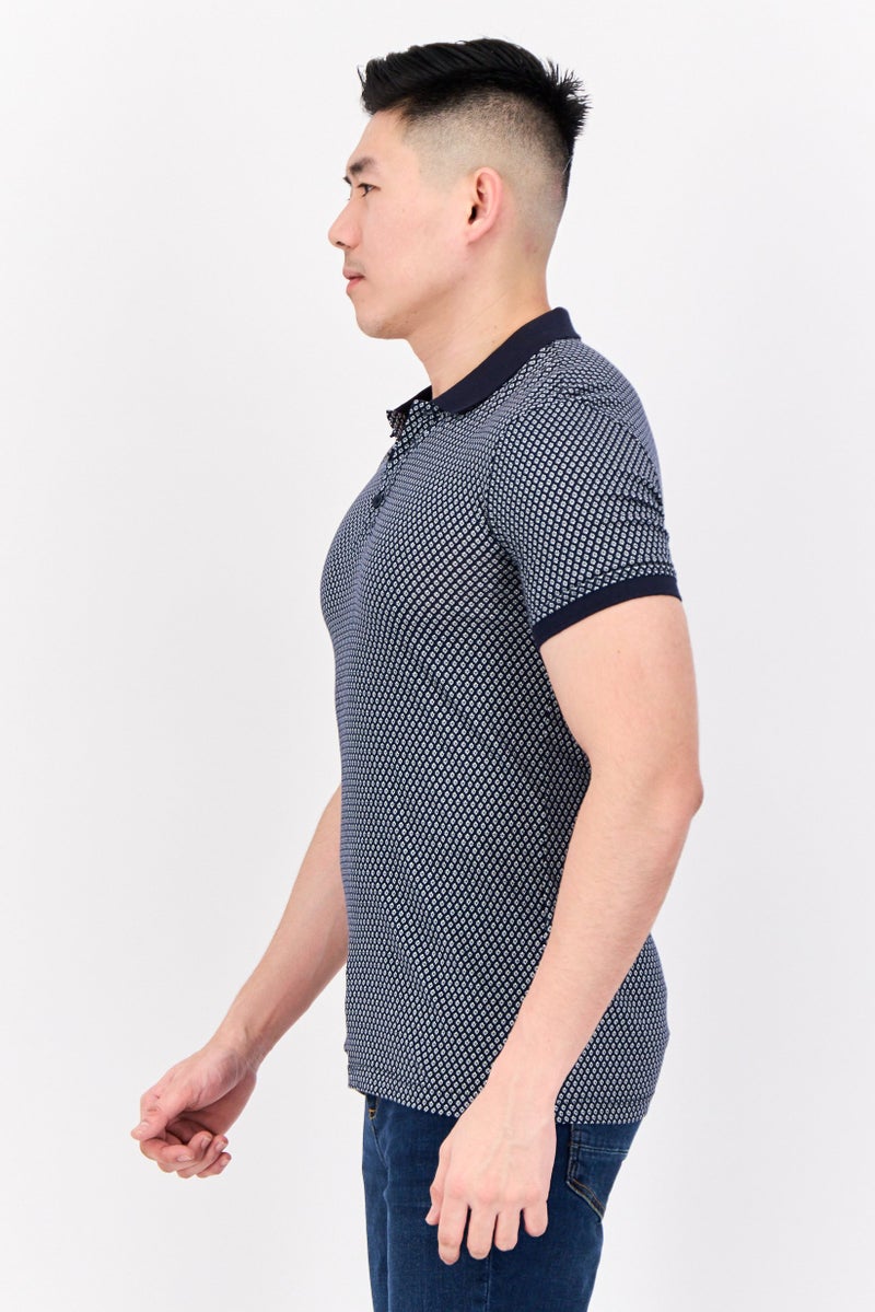 DeFacto Men Slim Fit Monogram Print Short Sleeve Polo shirt, Navy - Image 4