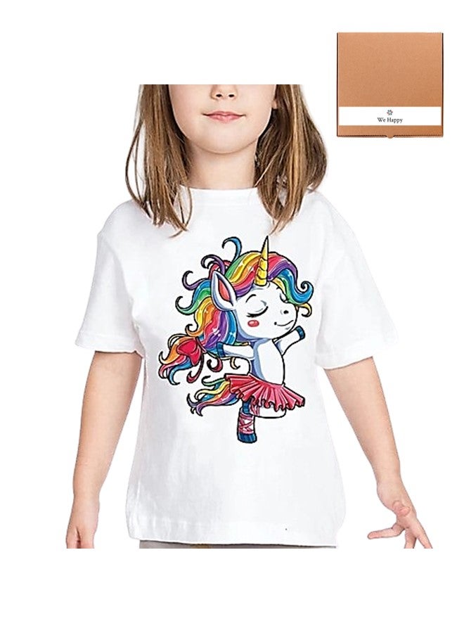 We Happy Unicorn Costume Theme T shirt for Kids Girls Rainbow Colorful Pattern Printed Birthday Party Wear - Image 1