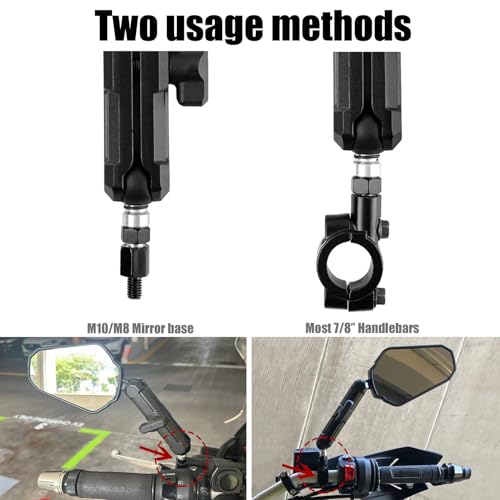 ZTYIOHG Motorcycle Folding Mirrors Rearview Mirrors with 7/8" Handlebar Mount M10 M8 Bolt Compatible with KLX300 250 KLR650 Himalayan 450 CRF300L 250L XR650L DR650 DRZ400 XL750 Transalp 390 ADV ATV Dirt Bike - Image 5