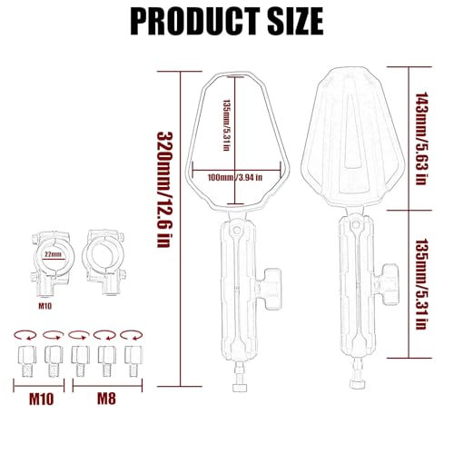 ZTYIOHG Motorcycle Folding Mirrors Rearview Mirrors with 7/8" Handlebar Mount M10 M8 Bolt Compatible with KLX300 250 KLR650 Himalayan 450 CRF300L 250L XR650L DR650 DRZ400 XL750 Transalp 390 ADV ATV Dirt Bike - Image 4