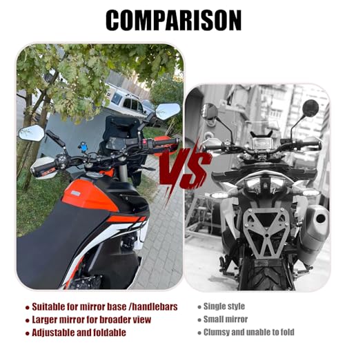ZTYIOHG Motorcycle Folding Mirrors Rearview Mirrors with 7/8" Handlebar Mount M10 M8 Bolt Compatible with KLX300 250 KLR650 Himalayan 450 CRF300L 250L XR650L DR650 DRZ400 XL750 Transalp 390 ADV ATV Dirt Bike - Image 2