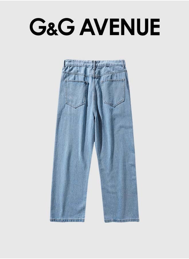 G&G AVENUE - Straight Leg Jeans Spring And Autumn High Waist Jeans Men's Straight Tube Loose Wide Leg Pants Design Sense High Street Style Pants - Image 1