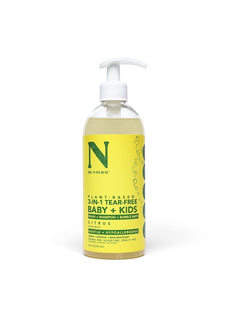 Dr. Natural - Dr Natural 3in1 TearFree Baby Plus Kids Soap Citrus 16 oz  PlantBased Baby Shampoo and Body Wash  Sulfate and ParabenFree  Hypoallergenic for Sensitive Skin  Infused with Essential Oils - Image 1