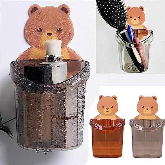 Brillwist Brillwist Toothbrush Holder 1 Pcs Plastic Stand for Toothpaste, Comb, Brush, Cream, Lotion Kids Bathroom Cup Drain Waterproof Self-Adhesive, Teddy Bear (Multicolor) - Image 2