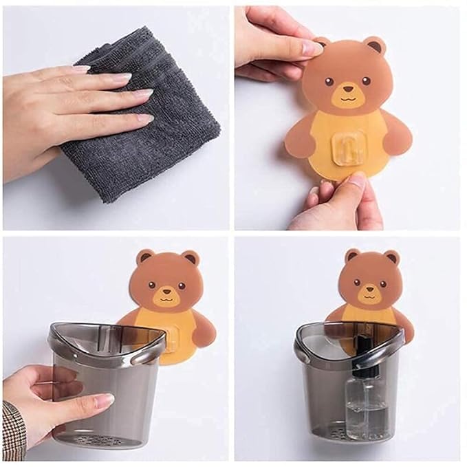 Brillwist Brillwist Toothbrush Holder 1 Pcs Plastic Stand for Toothpaste, Comb, Brush, Cream, Lotion Kids Bathroom Cup Drain Waterproof Self-Adhesive, Teddy Bear (Multicolor) - Image 3