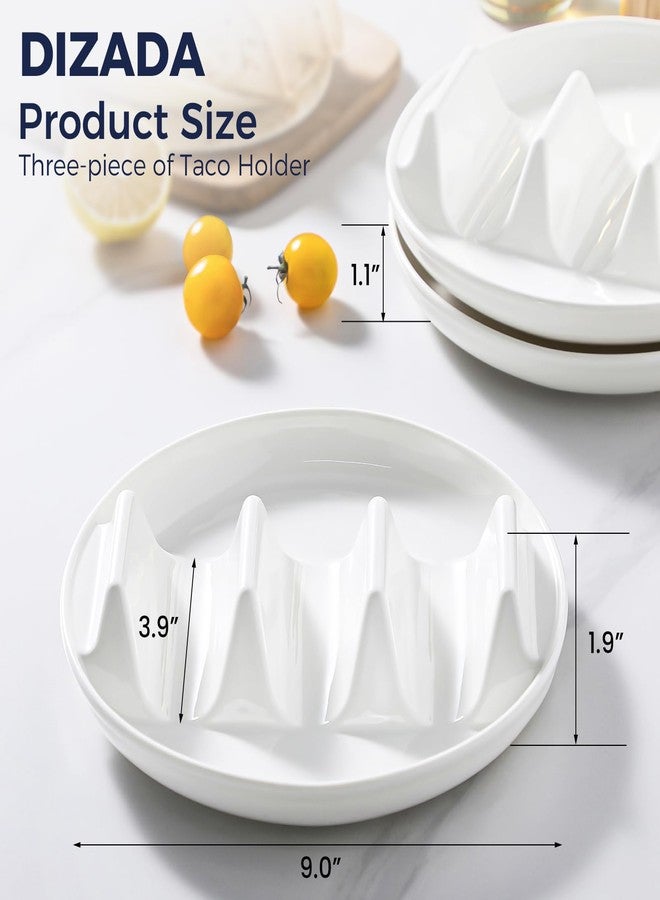 Dizada Taco Holders Set of 3-9" Porcelain Taco Plates with Dividers, Ceramic Taco Stand for Hard Soft Shells, Reusable Taco Serving Tray, Dishwasher Microwave Safe - Image 3