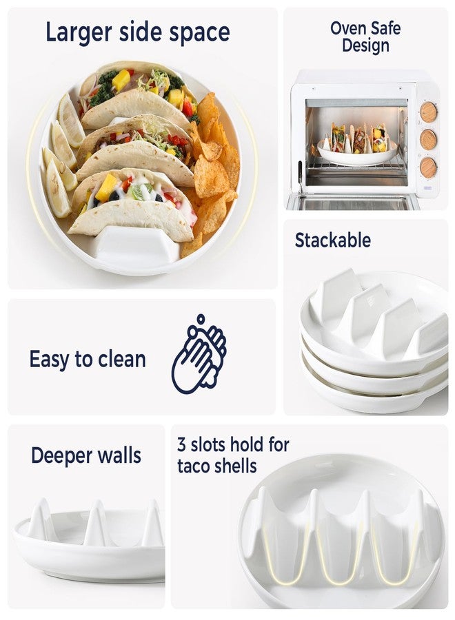 Dizada Taco Holders Set of 3-9" Porcelain Taco Plates with Dividers, Ceramic Taco Stand for Hard Soft Shells, Reusable Taco Serving Tray, Dishwasher Microwave Safe - Image 4