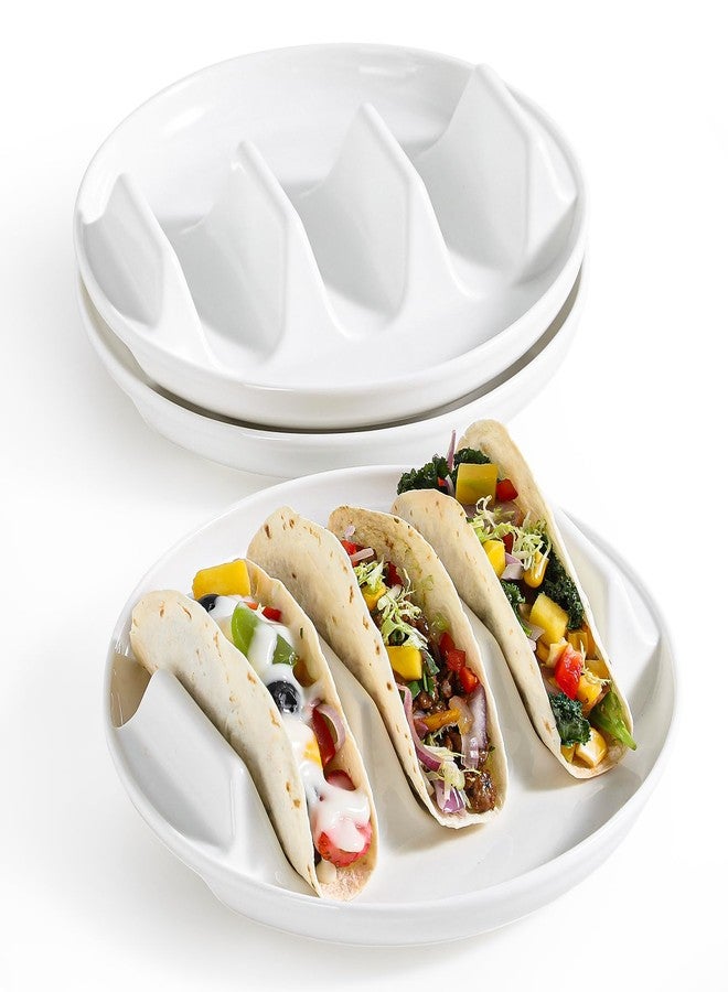 Dizada Taco Holders Set of 3-9" Porcelain Taco Plates with Dividers, Ceramic Taco Stand for Hard Soft Shells, Reusable Taco Serving Tray, Dishwasher Microwave Safe - Image 1
