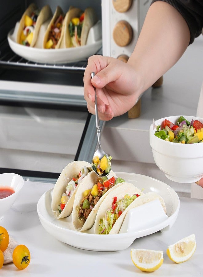 Dizada Taco Holders Set of 3-9" Porcelain Taco Plates with Dividers, Ceramic Taco Stand for Hard Soft Shells, Reusable Taco Serving Tray, Dishwasher Microwave Safe - Image 5