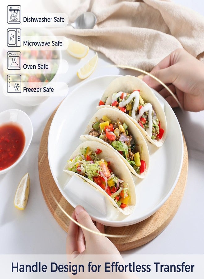 Dizada Taco Holders Set of 3-9" Porcelain Taco Plates with Dividers, Ceramic Taco Stand for Hard Soft Shells, Reusable Taco Serving Tray, Dishwasher Microwave Safe - Image 2