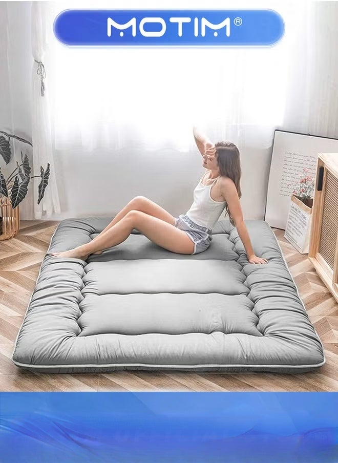 Motim Japanese Floor Mattress Futon Mattress, Thicken Tatami Mat Sleeping Pad Foldable Roll Up Mattress Guest Mattress Foldable Couch Bed Mattress Pad(Grey, 1.5 * 2M) - Image 1