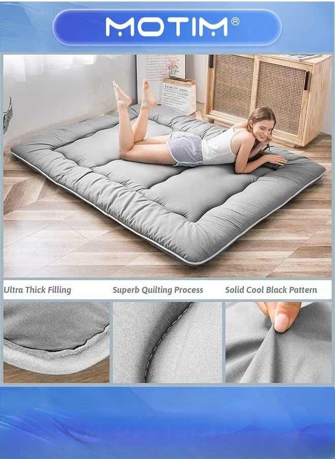 Motim Japanese Floor Mattress Futon Mattress, Thicken Tatami Mat Sleeping Pad Foldable Roll Up Mattress Guest Mattress Foldable Couch Bed Mattress Pad(Grey, 1.5 * 2M) - Image 2