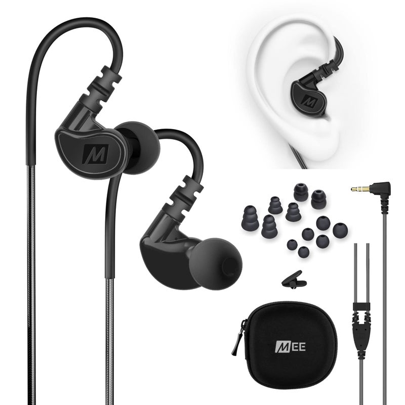 MEE Audio سماعات أذن مEE الصوتية M6 الرياضية السلكية، عزل الضوضاء داخل الأذن، سماعات مقاومة للعرق للجري/الصالة الرياضية/التمارين مع صوت جهير معزز ديناميكي، خطاف أذن من ذاكرة، قابس جاك 3.5 مم (أسود) - Image 1