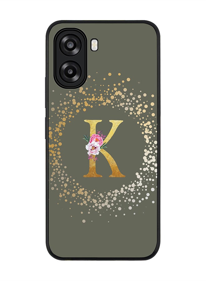 Stylizedd For Oppo A6x 5G / A6x 4G Case,Slim fit Camera Protection, Shockproof Thin Phone cover  - Custom Monogram Floral - K  (Olive Green ) - Image 1