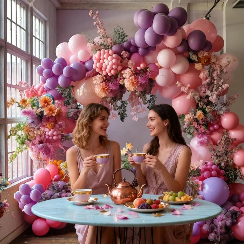 HIBAOpati Purple Pink Balloon Garland Double Stuffed Lavender Lilac Balloons Different Sizes Pastel Balloons Hot Pink Lavender Balloon Arch Kit for Birthday Baby Shower Wildflower Wedding Spring Party Decor - Image 5