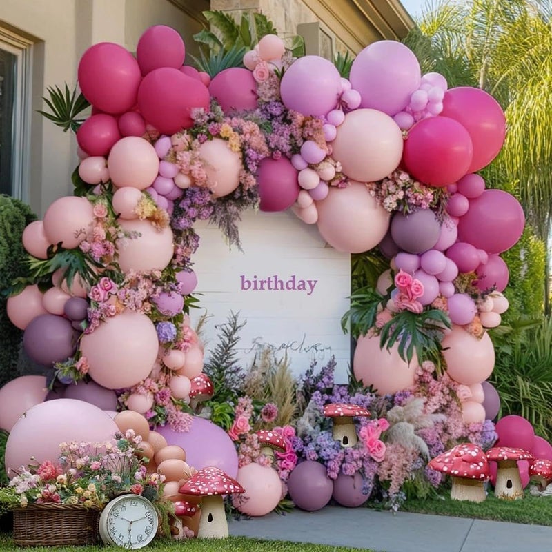 HIBAOpati Purple Pink Balloon Garland Double Stuffed Lavender Lilac Balloons Different Sizes Pastel Balloons Hot Pink Lavender Balloon Arch Kit for Birthday Baby Shower Wildflower Wedding Spring Party Decor - Image 2