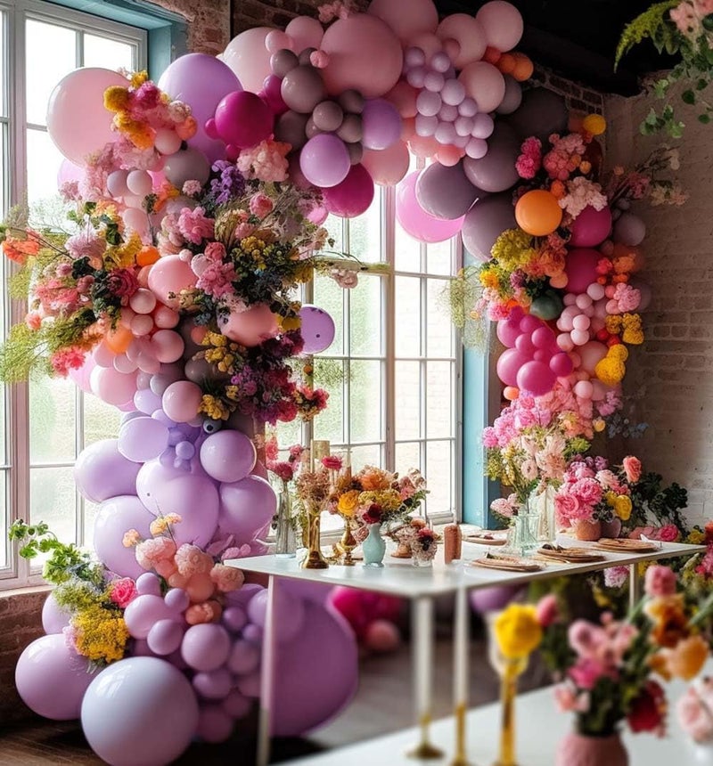 HIBAOpati Purple Pink Balloon Garland Double Stuffed Lavender Lilac Balloons Different Sizes Pastel Balloons Hot Pink Lavender Balloon Arch Kit for Birthday Baby Shower Wildflower Wedding Spring Party Decor - Image 1
