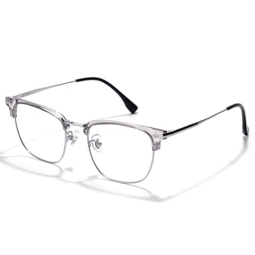ZanyLen Blue Blocker Glasses for Men Metal Browline Computer Gaming Glasses Filter Blue Ray (Silver Metal/Gray Crystal TR90 Eyeglasses) - Image 1
