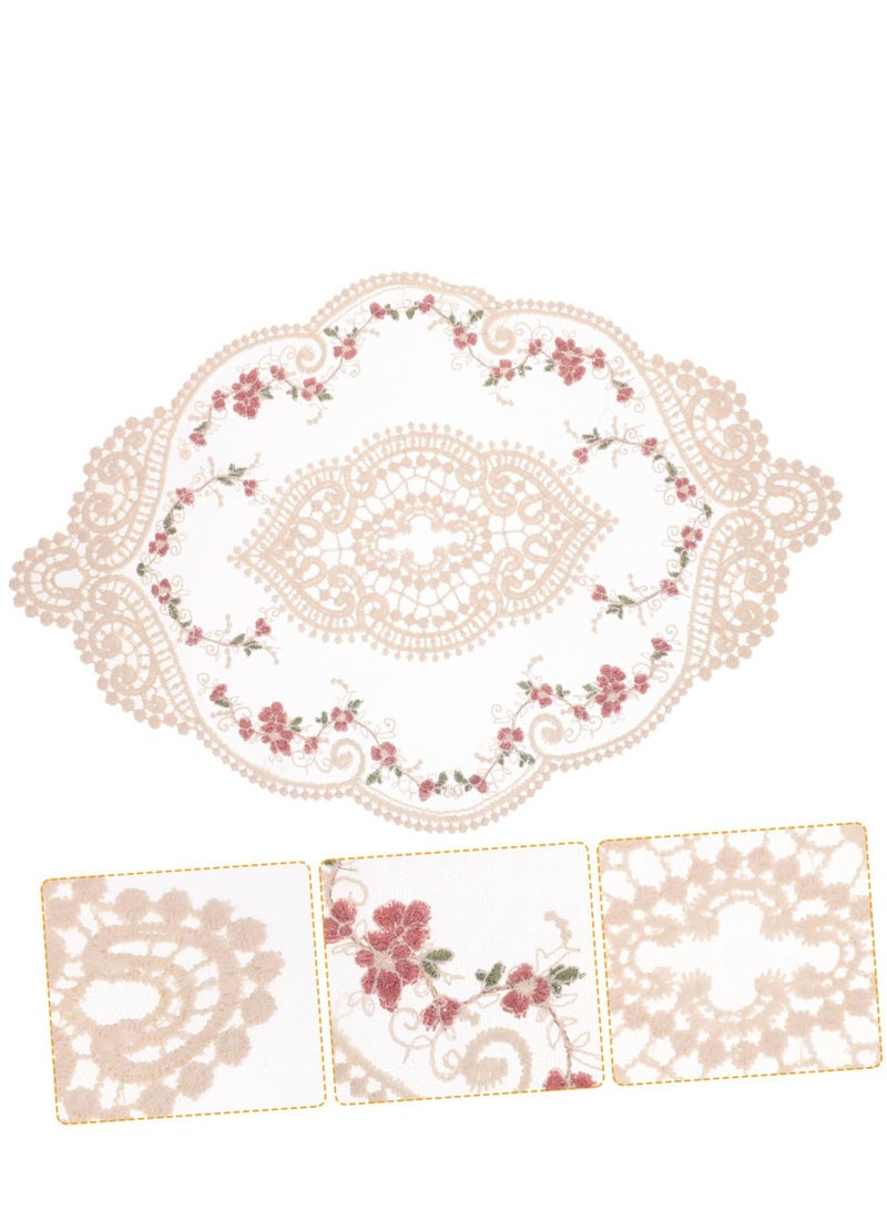 Excefore 2 PCS Retro Lace Placemats, Floral Decor Circle Placemats, Handmade Embroidered Table Mats, Washable Lace Cutwork Placemats - Image 2