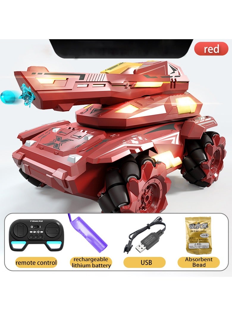 RC Car Toy Children Water Bead Tank 2.4G Cool Lighting Dynamic Dound Remote Controlled Cars Tanks Toys Gift: Red - Image 1