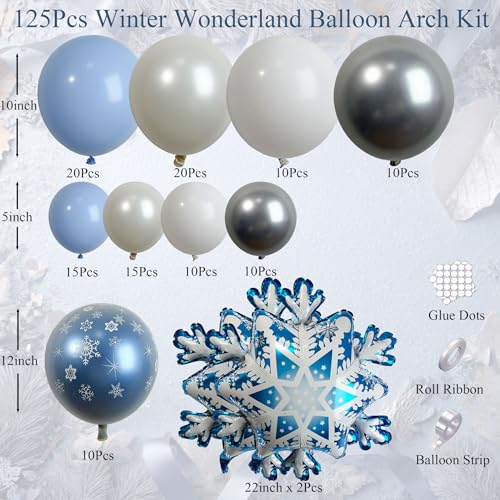 Ceeulvu Winter Wonderland Balloon Arch Kit White Silver Double Stuffed Blue Snowflake Balloons for Winter Baby Shower Winter Onederland Birthday Christmas or Frozenthemed Party Decor - Image 5