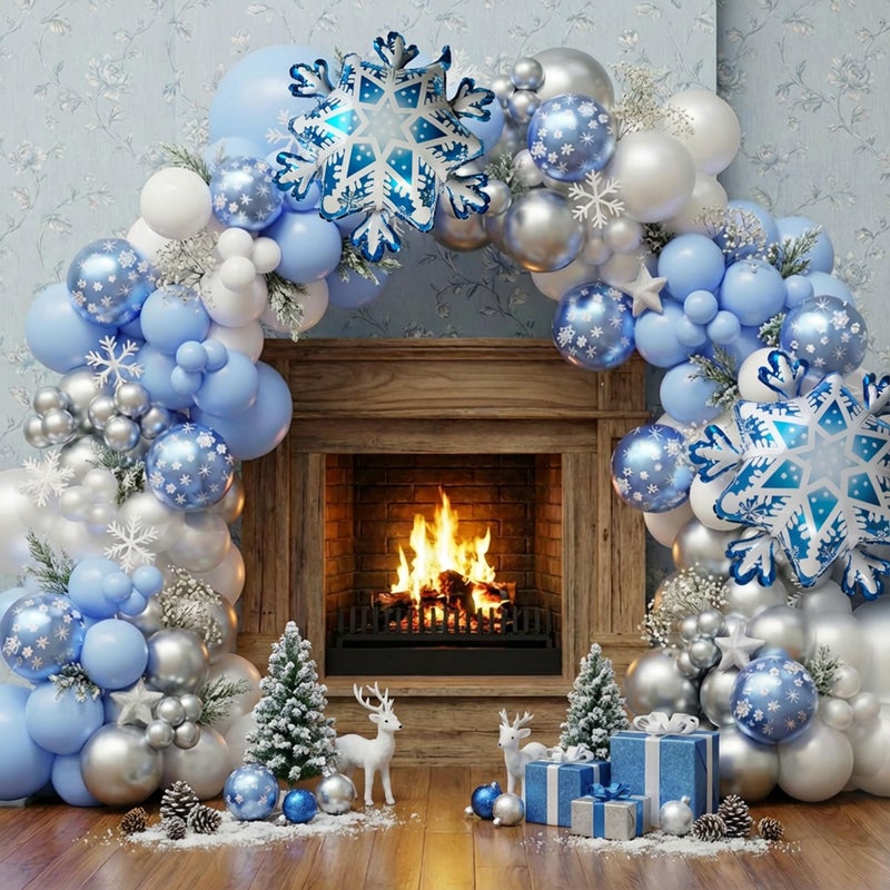 Ceeulvu Winter Wonderland Balloon Arch Kit White Silver Double Stuffed Blue Snowflake Balloons for Winter Baby Shower Winter Onederland Birthday Christmas or Frozenthemed Party Decor - Image 3