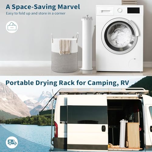 HomeAra Tripod Clothes Drying Rack Clothing Foldable & Portable Garment Rack Space Saving Laundry Aluminum Standing with 16 Poles Silver & White Floor Collapsible Household Indoor & Outdoor Holder - Image 2