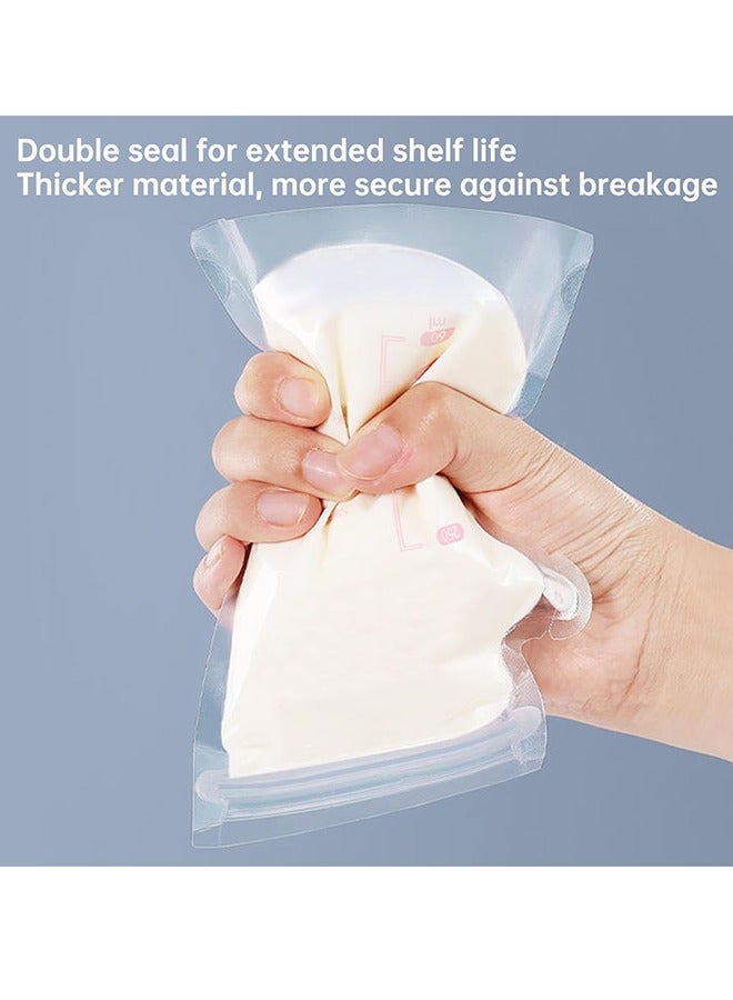 LCAREMOM 100PCS Breast Milk Storage Bags for Breastfeeding Doubled Sealed, 250ml Disposable Breast Milk Storing Bags with Marker Pen, BPA Free and Self Standing Design, No Leak Milk Freezer Storage Pouches for Breast Milk Storage  - Image 2
