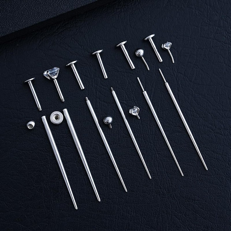 TOPBRIGHT 13PCS Stainless Steel Piercing Taper Ball Grabber Tool - 14G/16G/18G Threaded & Flat Back Earrings Insertion Needle Kit for Ear/Nose/Lip/Navel Body Piercing Jewelry Replacement - Image 5