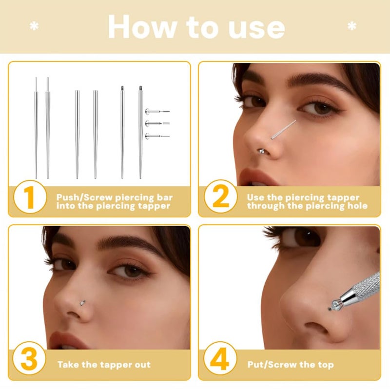 TOPBRIGHT 13PCS Stainless Steel Piercing Taper Ball Grabber Tool - 14G/16G/18G Threaded & Flat Back Earrings Insertion Needle Kit for Ear/Nose/Lip/Navel Body Piercing Jewelry Replacement - Image 4