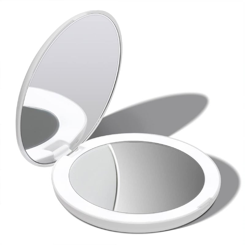 Fancii LED Lighted Travel Makeup Mirror, 1x/10x Magnification - Daylight LED, Compact, Portable, Large 5" Wide Illuminated Folding Mirror (Lumi) (White) - Image 1