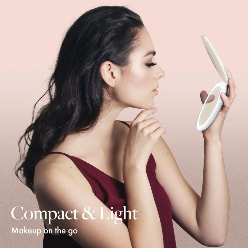 Fancii LED Lighted Travel Makeup Mirror, 1x/10x Magnification - Daylight LED, Compact, Portable, Large 5" Wide Illuminated Folding Mirror (Lumi) (White) - Image 3