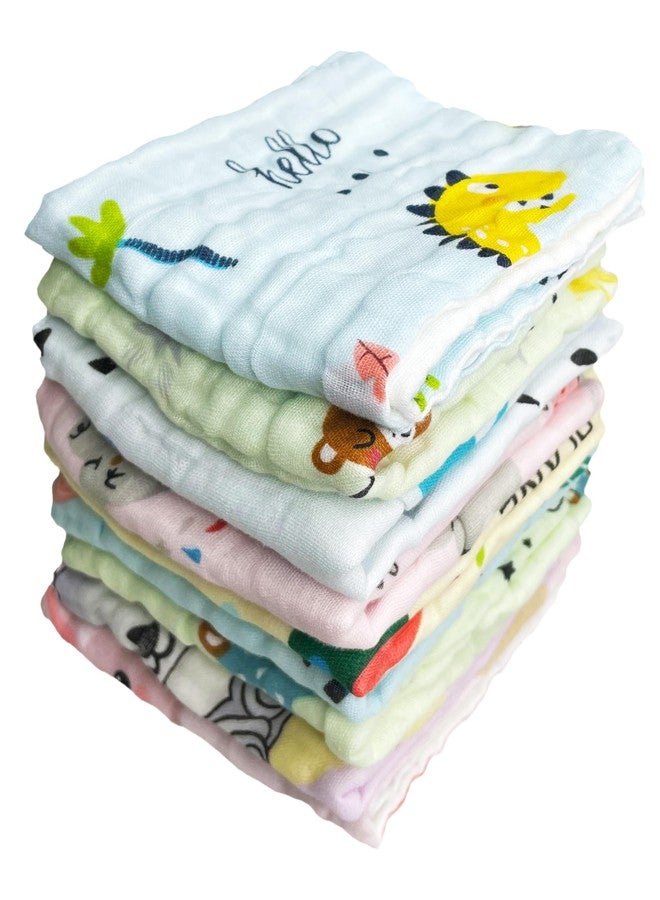 TERI BERI Muslin Cotton Cartoon Printed Face Towels for Newborn Baby Extra Soft Hankies Reusable Napkins for Infants Toddlers (Pack of 5) (Multicolor Printed) - Image 1