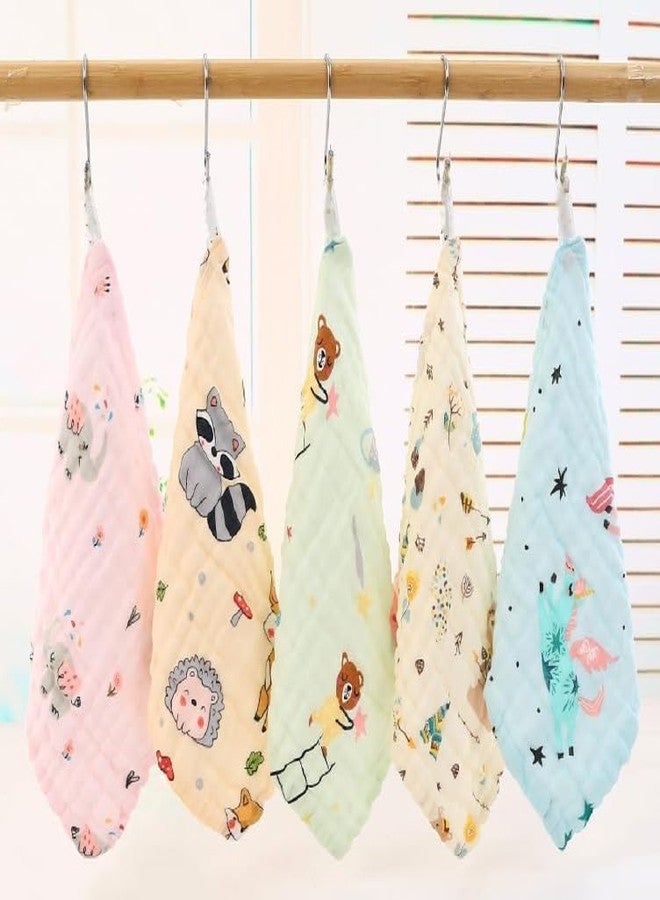 TERI BERI Muslin Cotton Cartoon Printed Face Towels for Newborn Baby Extra Soft Hankies Reusable Napkins for Infants Toddlers (Pack of 5) (Multicolor Printed) - Image 3