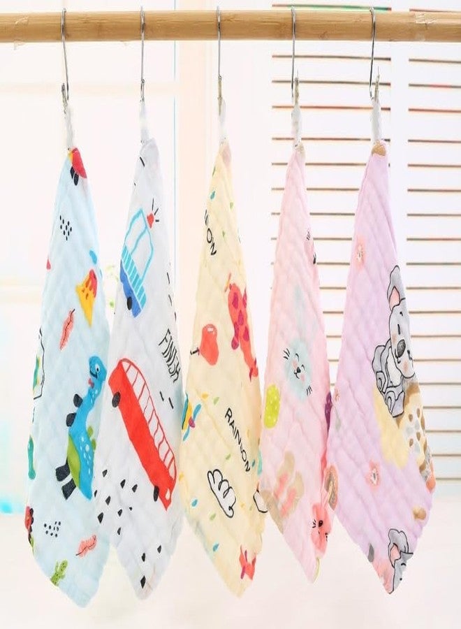 TERI BERI Muslin Cotton Cartoon Printed Face Towels for Newborn Baby Extra Soft Hankies Reusable Napkins for Infants Toddlers (Pack of 5) (Multicolor Printed) - Image 2
