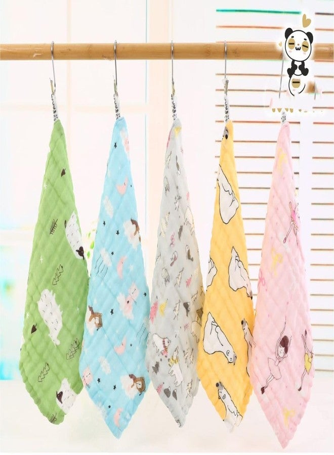 TERI BERI Muslin Cotton Cartoon Printed Face Towels for Newborn Baby Extra Soft Hankies Reusable Napkins for Infants Toddlers (Pack of 5) (Multicolor Printed) - Image 5