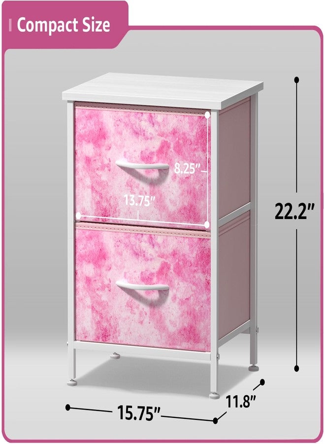 سوربوس طاولة جانبية من سوربوس بدرجين - أثاث بجانب السرير وطاولة جانبية مميزة للمنزل، إكسسوارات غرفة النوم، المكتب، سكن الطلاب، إطار فولاذي، سطح خشبي، صناديق قماشية سهلة السحب (درجان، وردي) - Image 4