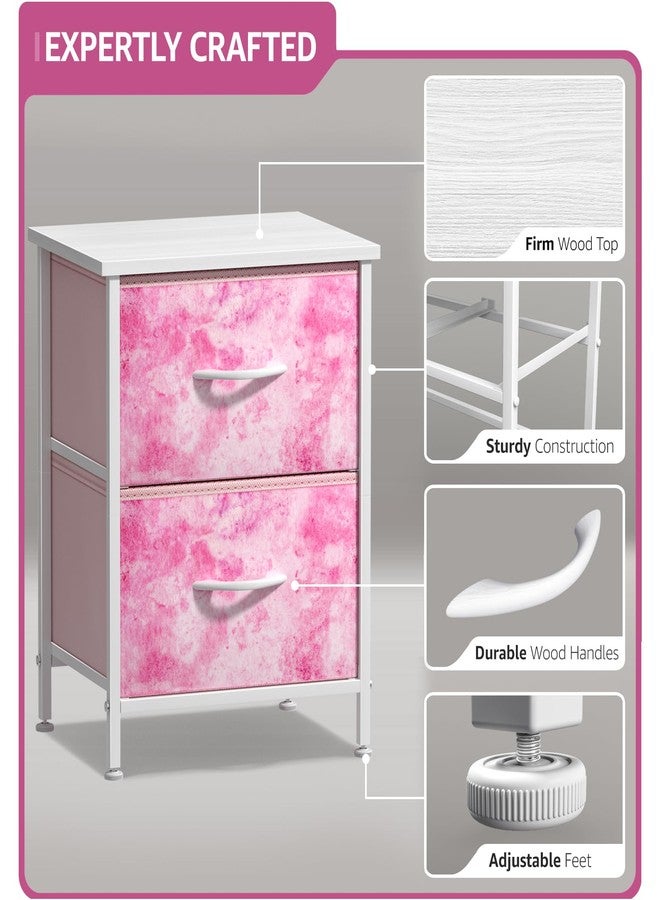 سوربوس طاولة جانبية من سوربوس بدرجين - أثاث بجانب السرير وطاولة جانبية مميزة للمنزل، إكسسوارات غرفة النوم، المكتب، سكن الطلاب، إطار فولاذي، سطح خشبي، صناديق قماشية سهلة السحب (درجان، وردي) - Image 3