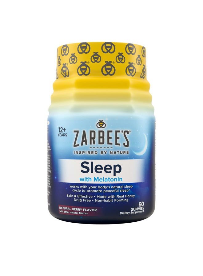 Zarbee's Melatonin Gummies 3mg Sleep Supplement to Promote Peaceful Sleep, Natural Mixed Fruit Flavor, Adults Gummy Age 12 Up, 60 Count - Image 1