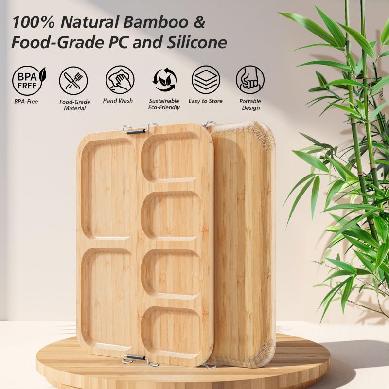 MAYELM Charcuterie Boards with Foldable Lid, Portable Bamboo Cheese Board with 6 Compartments, Clear Locking Lid and Handle, Easy to Store, Suitable for Picnics, Camping, Parties & Housewarming Gifts - Image 5
