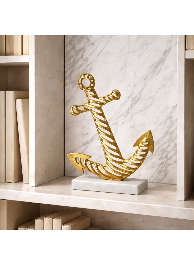 Gold Aluminium Decorative Anchor Figurine with Natural Marble Base - Image 3