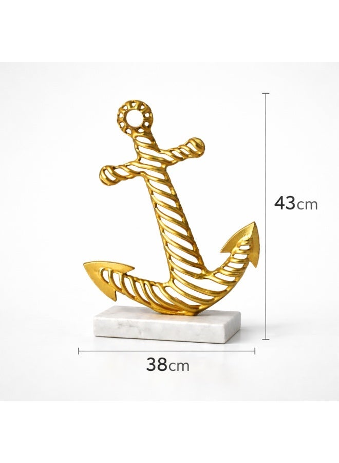 Gold Aluminium Decorative Anchor Figurine with Natural Marble Base - Image 5